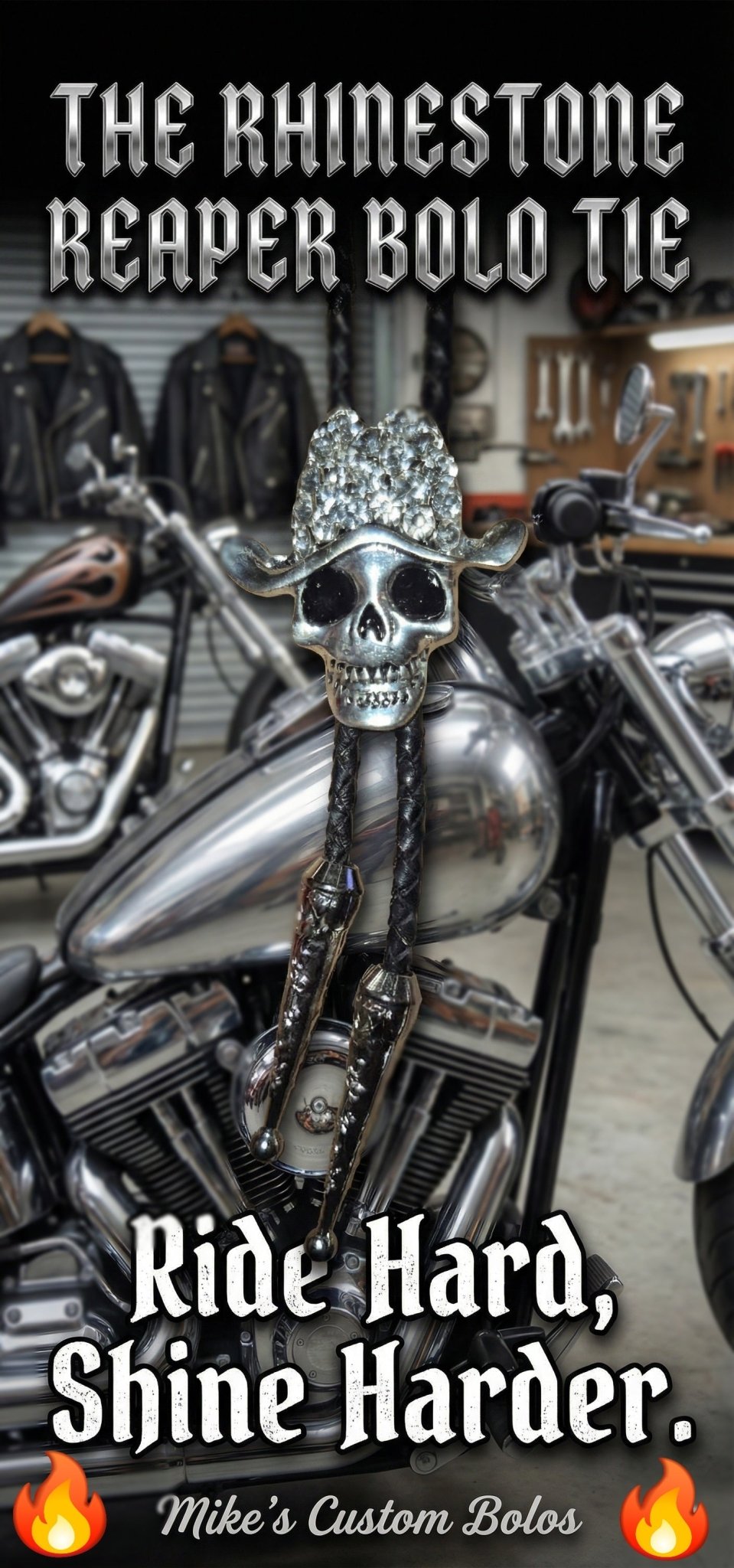 THE RHINESTONE REAPER BOLO TIE - MIKE'S CUSTOM BOLOS