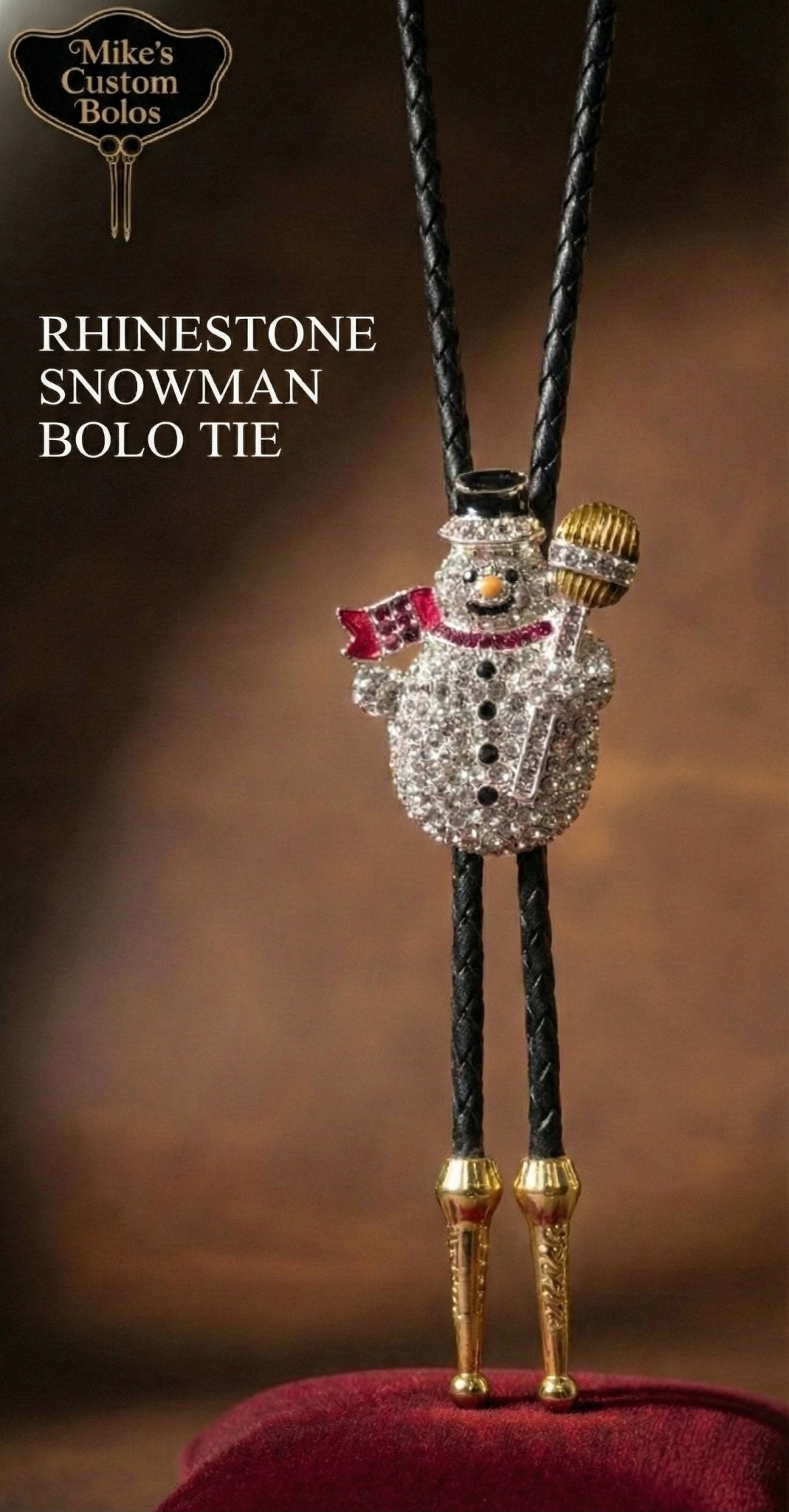 THE RHINESTONE SNOWMAN BOLO TIE - MIKE'S CUSTOM BOLOS