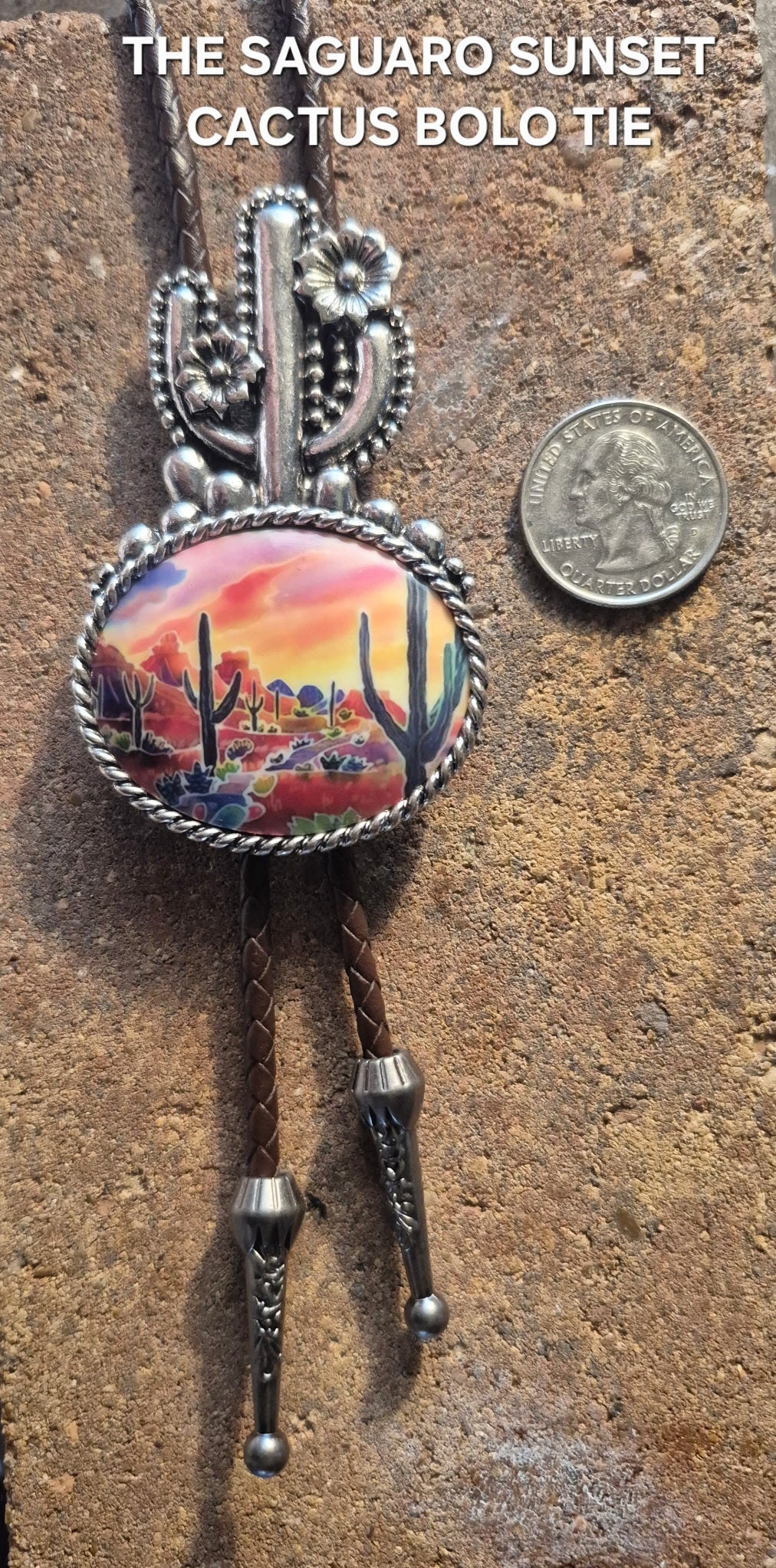 THE SAGUARO SUNSET CACTUS BOLO TIE - MIKE'S CUSTOM BOLOS