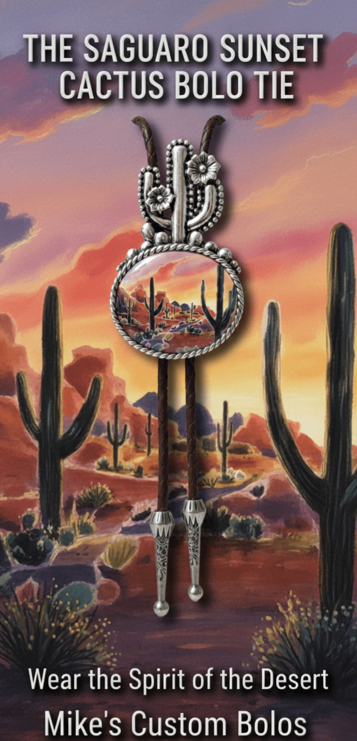 THE SAGUARO SUNSET CACTUS BOLO TIE - MIKE'S CUSTOM BOLOS