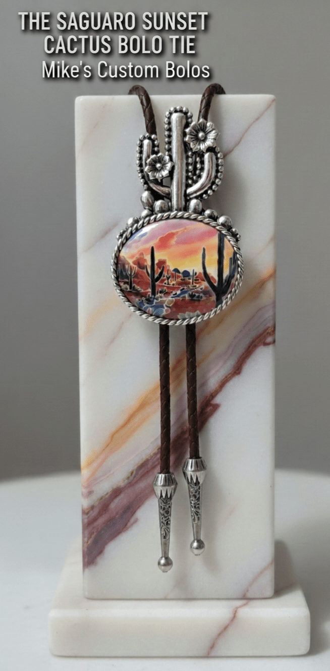 THE SAGUARO SUNSET CACTUS BOLO TIE - MIKE'S CUSTOM BOLOS