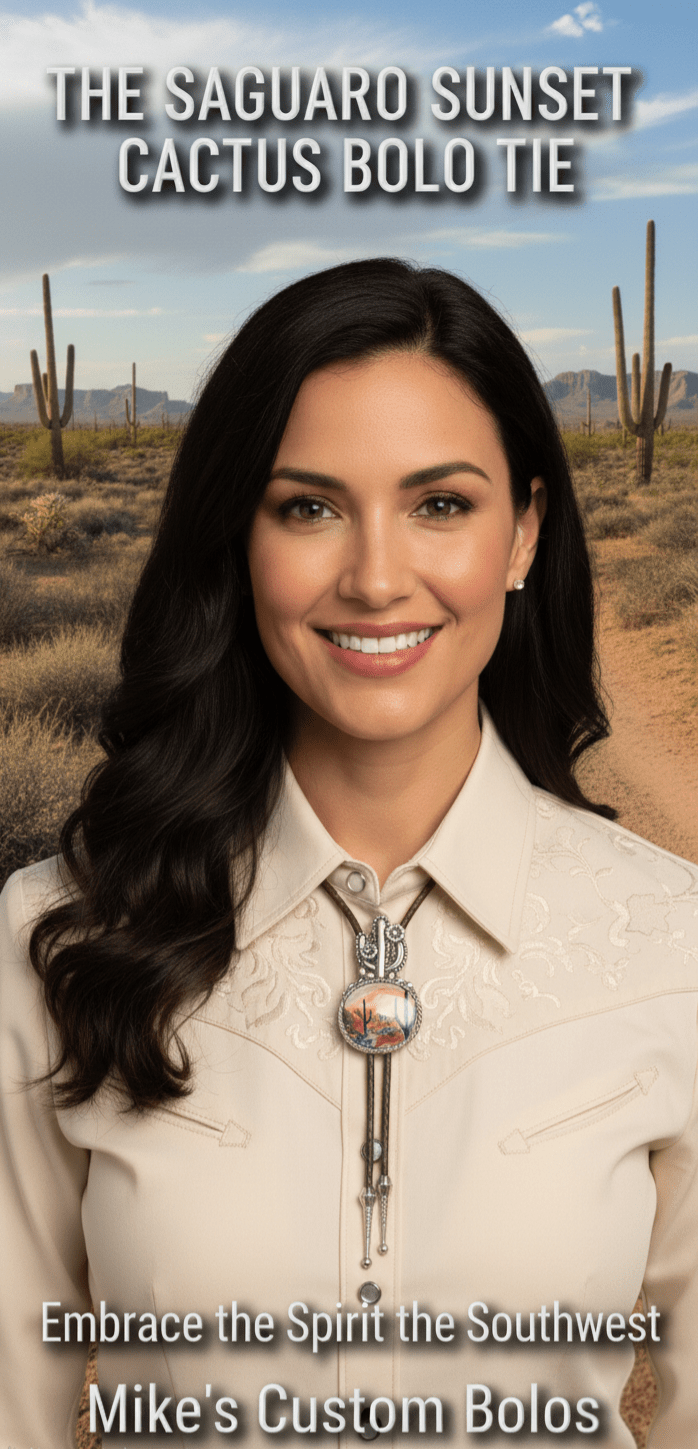 THE SAGUARO SUNSET CACTUS BOLO TIE - MIKE'S CUSTOM BOLOS