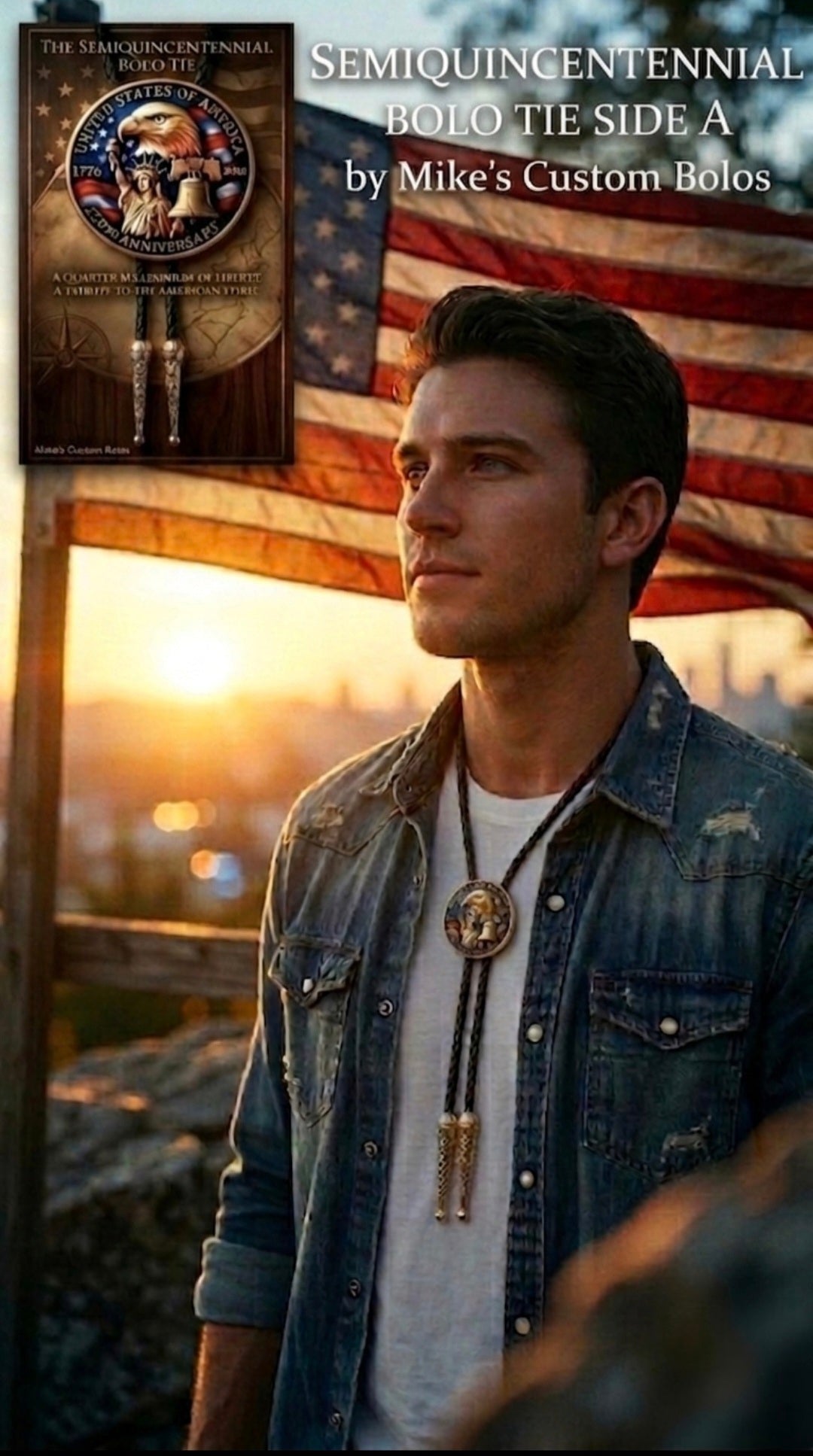SEMIQUINCENTINNIAL BOLO TIE (SIDE A) ~ Limited Edition U.S. Semiquincentennial Commemorative Bolo Tie - MIKE'S CUSTOM BOLOS
