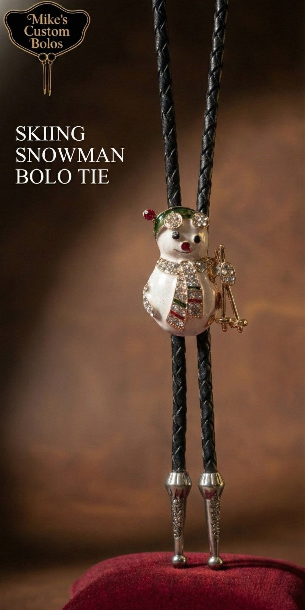 THE SKIING SNOWMAN BOLO TIE ~ MIKE'S CUSTOM BOLOS - MIKE'S CUSTOM BOLOS