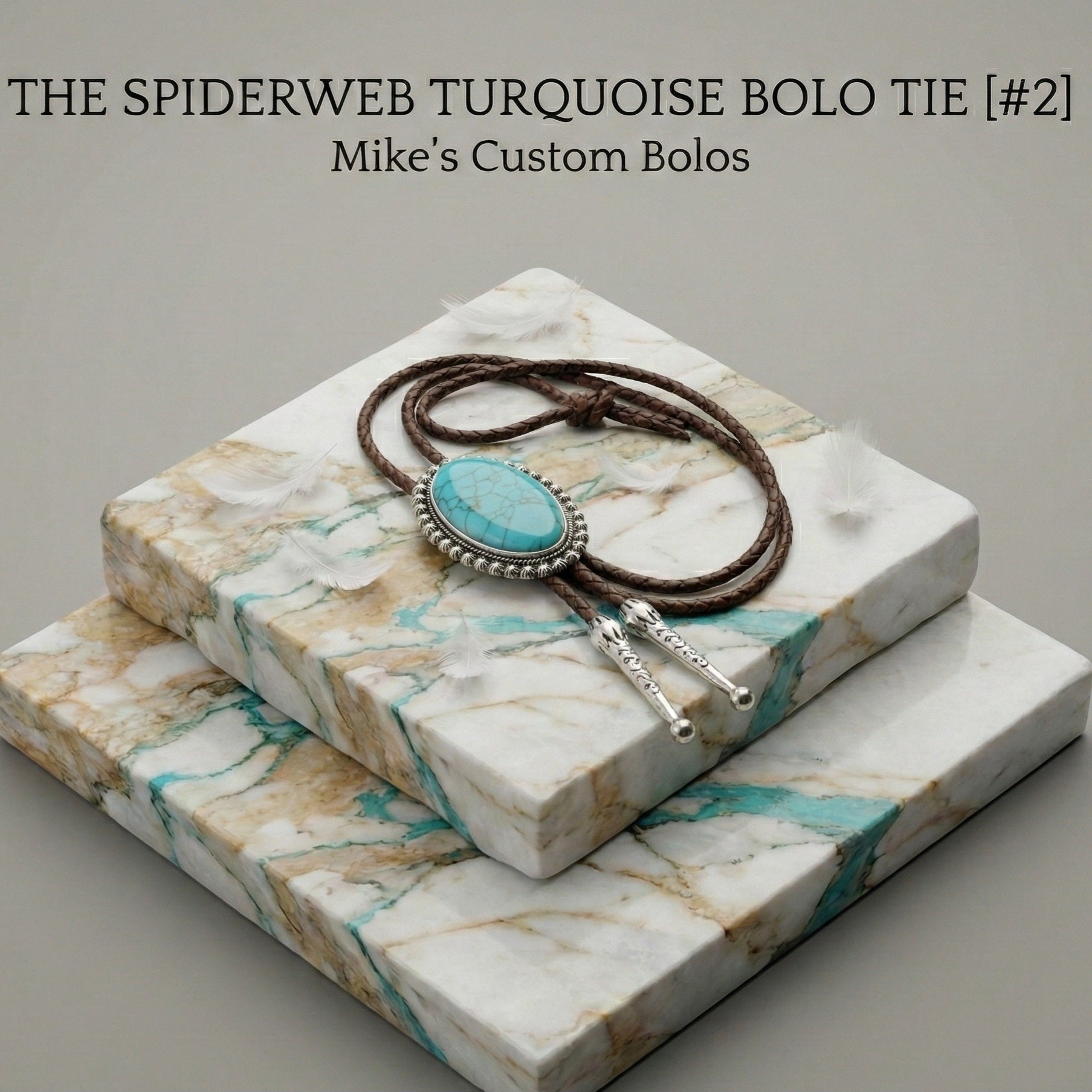 THE SPIDERWEB TURQUOISE BOLO TIE - MIKE'S CUSTOM BOLOS