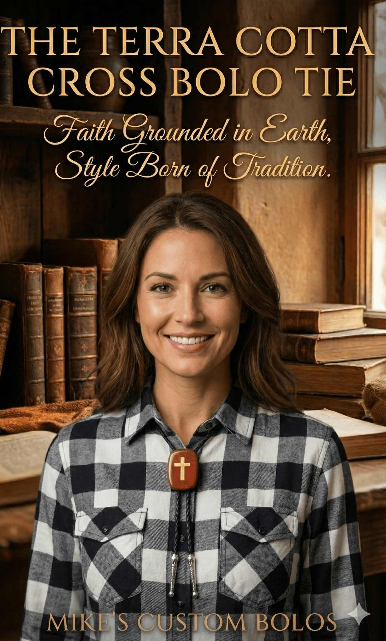THE TERRA COTTA CROSS BOLO TIE - MIKE'S CUSTOM BOLOS