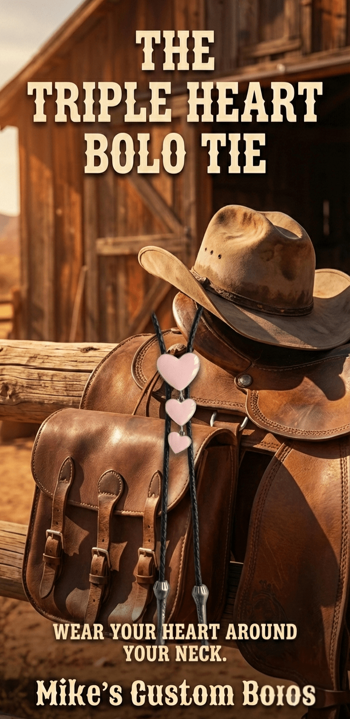 THE TRIPLE HEART BOLO TIE ~ WEAR YOUR HEARTS AROUND YOUR NECK - MIKE'S CUSTOM BOLOS