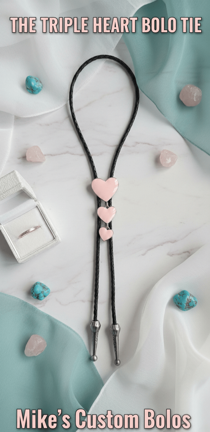 THE TRIPLE HEART BOLO TIE ~ WEAR YOUR HEARTS AROUND YOUR NECK - MIKE'S CUSTOM BOLOS