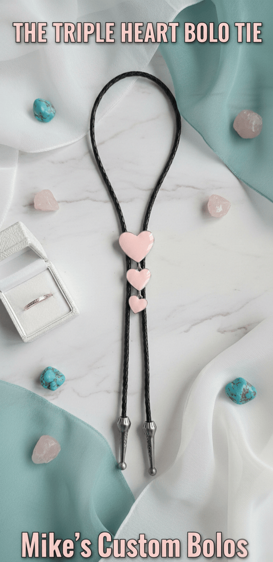 THE TRIPLE HEART BOLO TIE ~ WEAR YOUR HEARTS AROUND YOUR NECK - MIKE'S CUSTOM BOLOS