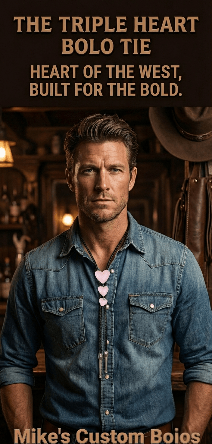 THE TRIPLE HEART BOLO TIE ~ WEAR YOUR HEARTS AROUND YOUR NECK - MIKE'S CUSTOM BOLOS