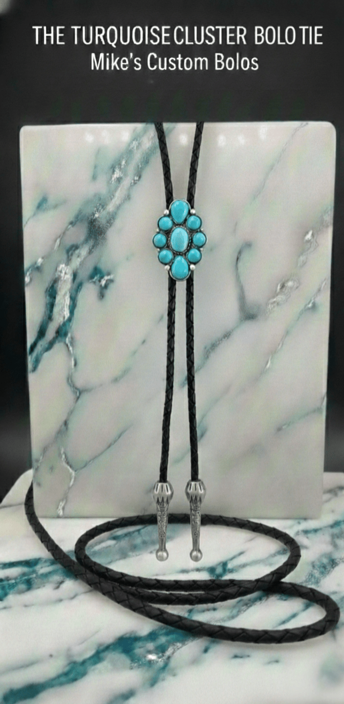 THE TURQUOISE CLUSTER BOLO TIE ~ ELEVATE YOUR LOOK - MIKE'S CUSTOM BOLOS