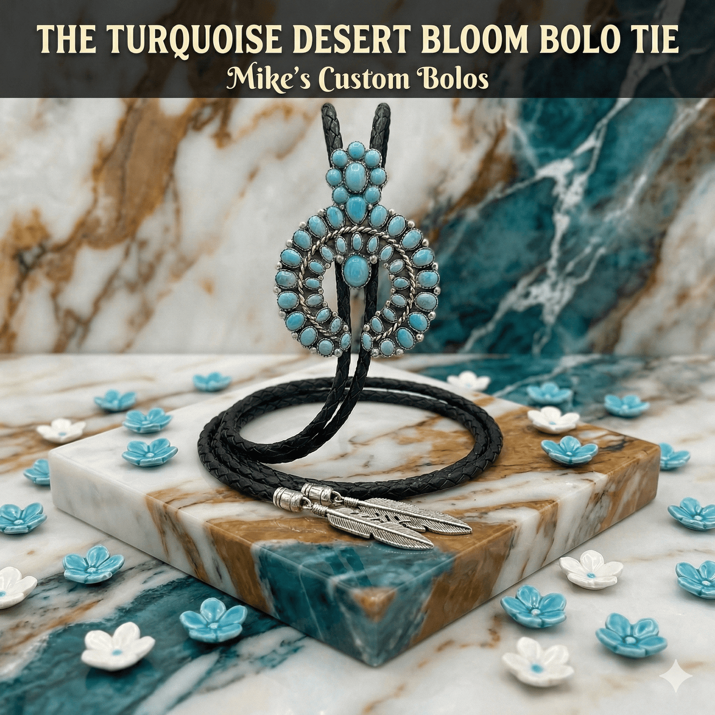 THE TURQUOISE DESERT BLOOM BOLO TIE - MIKE'S CUSTOM BOLOS