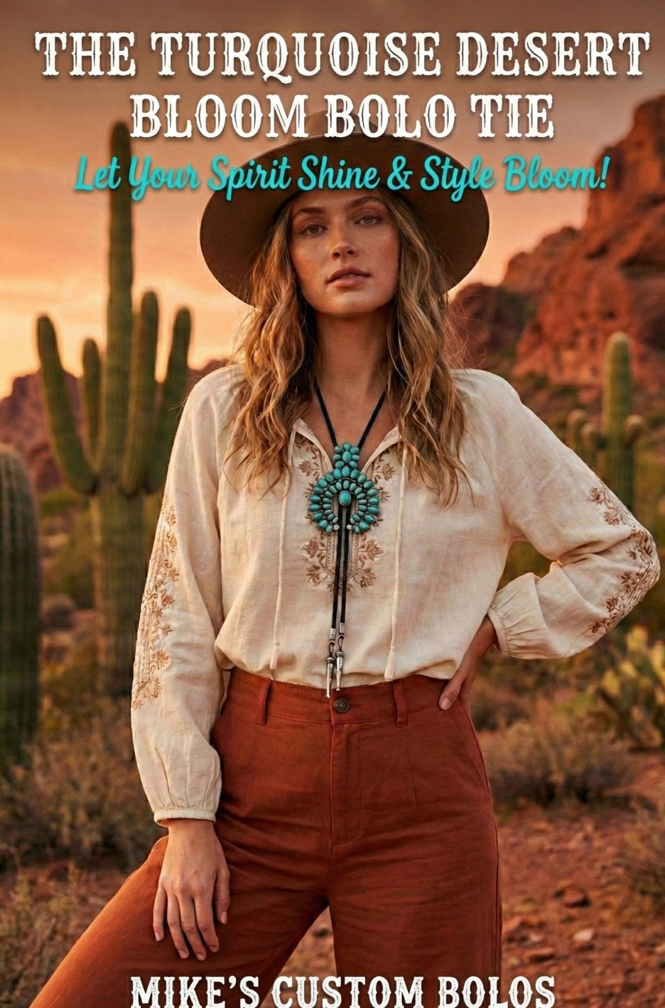 THE TURQUOISE DESERT BLOOM BOLO TIE - MIKE'S CUSTOM BOLOS