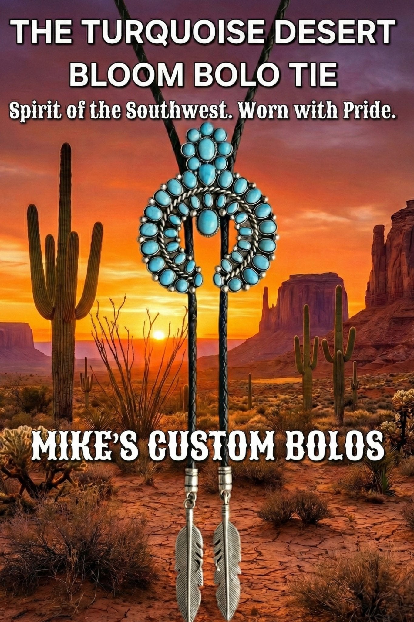 THE TURQUOISE DESERT BLOOM BOLO TIE - MIKE'S CUSTOM BOLOS
