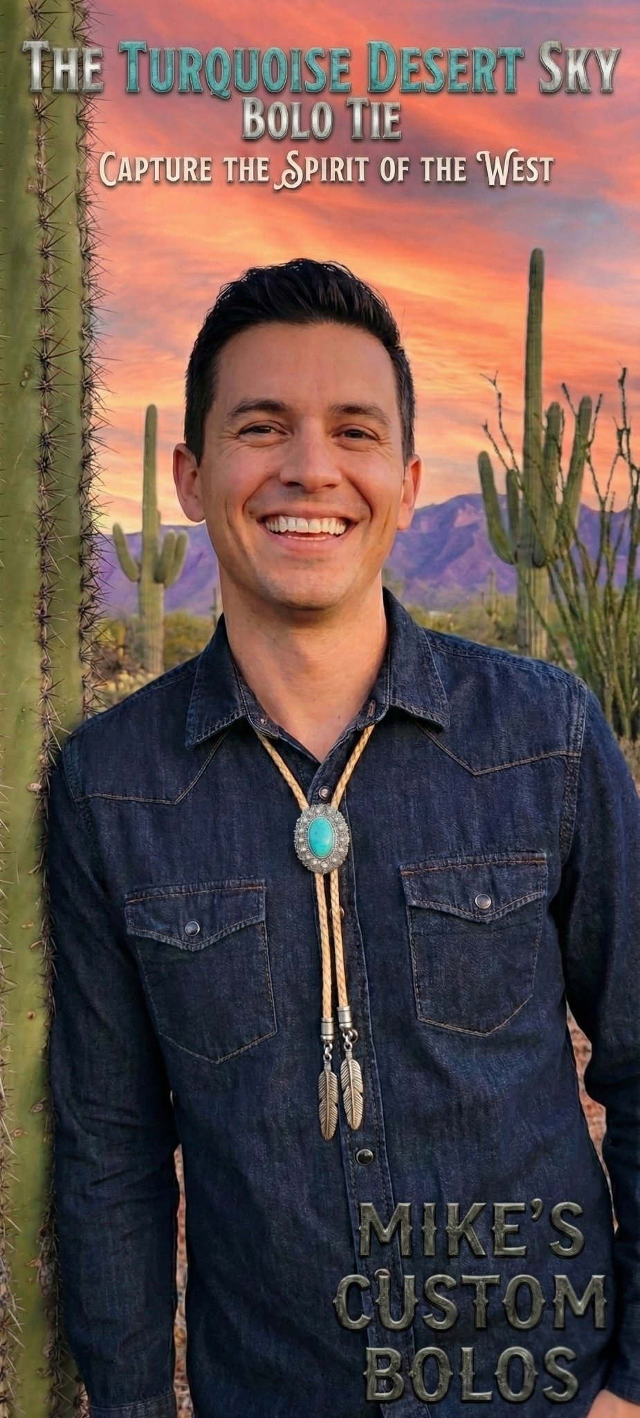 THE TURQUOISE DESERT SKY BOLO TIE - MIKE'S CUSTOM BOLOS