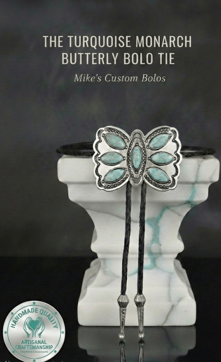 THE TURQUOISE MONARCH BUTTERFLY BOLO TIE - MIKE'S CUSTOM BOLOS