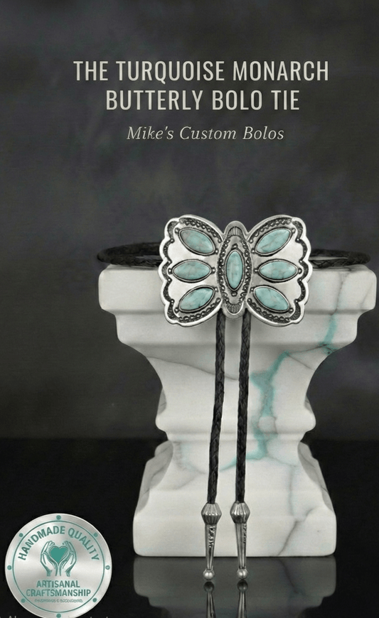 THE TURQUOISE MONARCH BUTTERFLY BOLO TIE - MIKE'S CUSTOM BOLOS