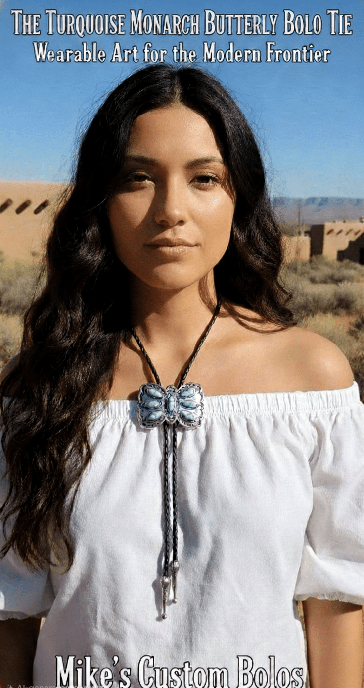 THE TURQUOISE MONARCH BUTTERFLY BOLO TIE - MIKE'S CUSTOM BOLOS