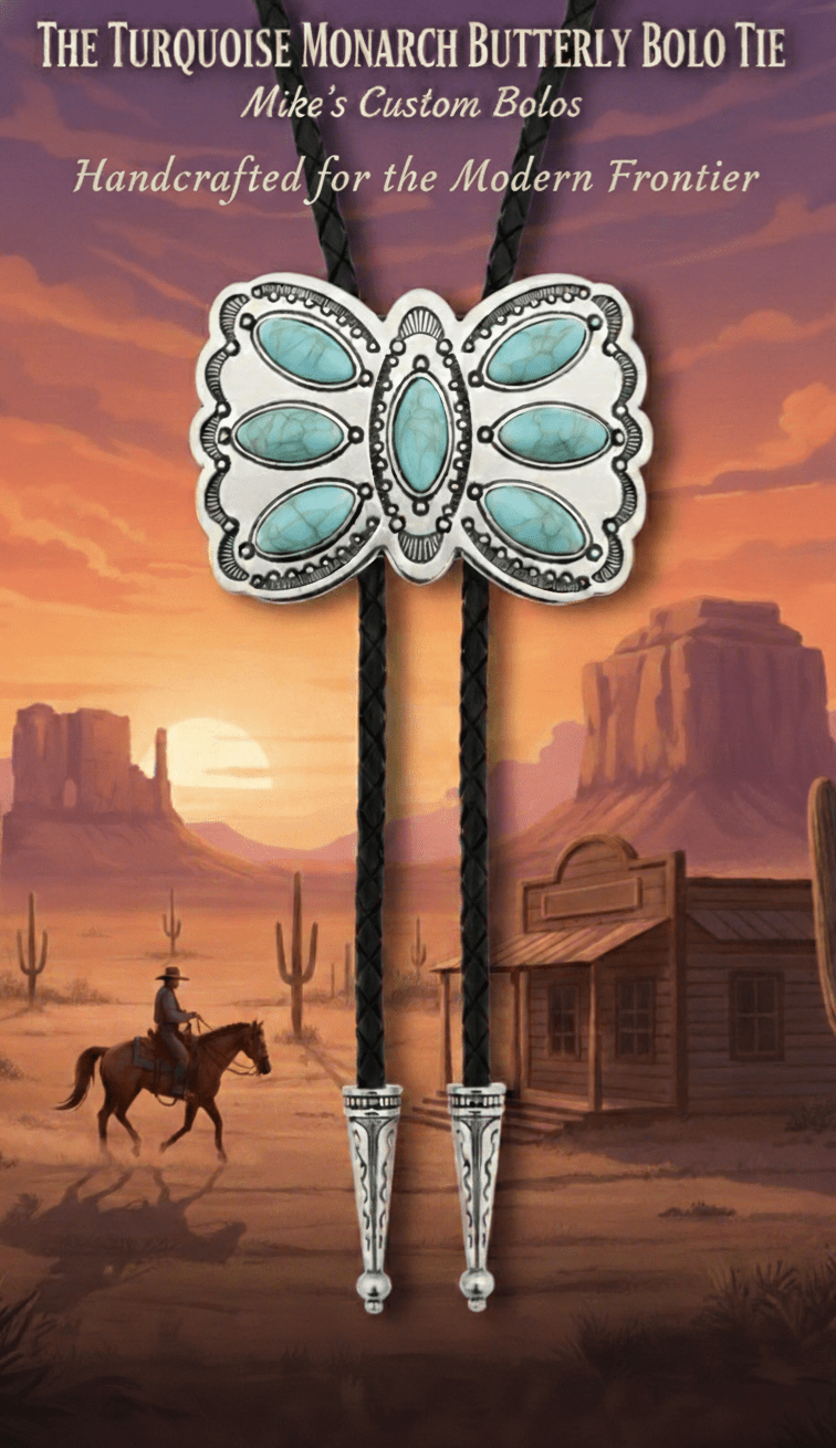 THE TURQUOISE MONARCH BUTTERFLY BOLO TIE - MIKE'S CUSTOM BOLOS