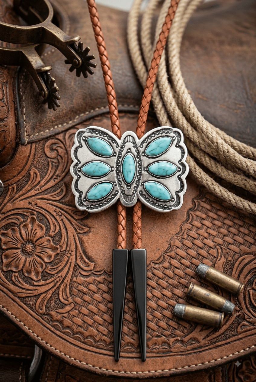 The Turquoise Monarch Butterfly Bolo Tie - MIKE'S CUSTOM BOLOS