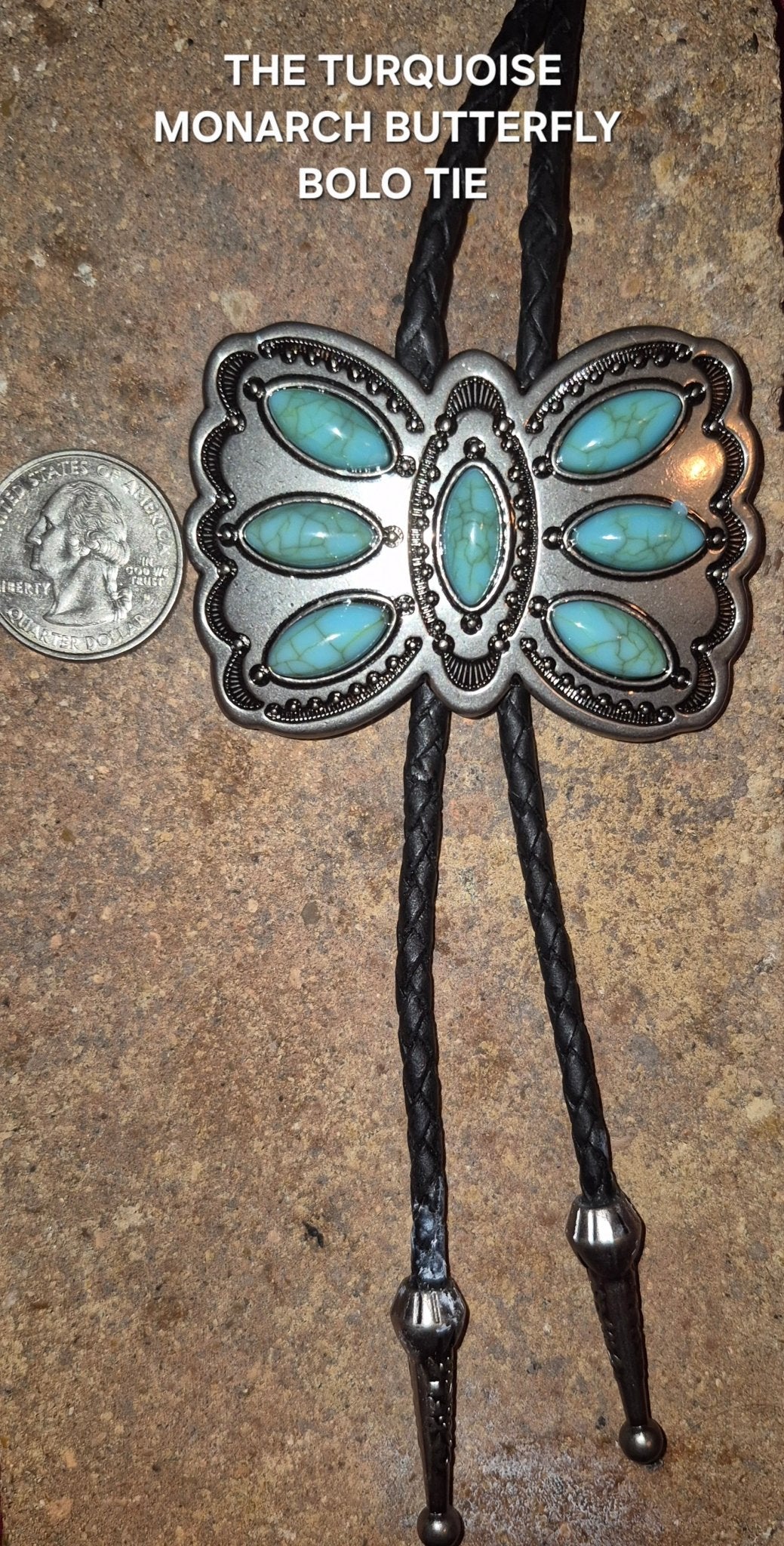 THE TURQUOISE MONARCH BUTTERFLY BOLO TIE - MIKE'S CUSTOM BOLOS