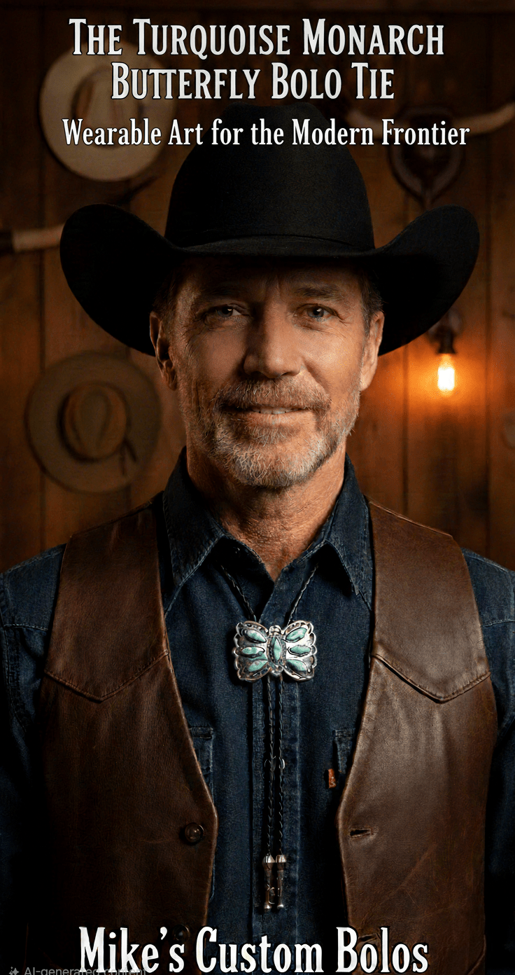 THE TURQUOISE MONARCH BUTTERFLY BOLO TIE - MIKE'S CUSTOM BOLOS