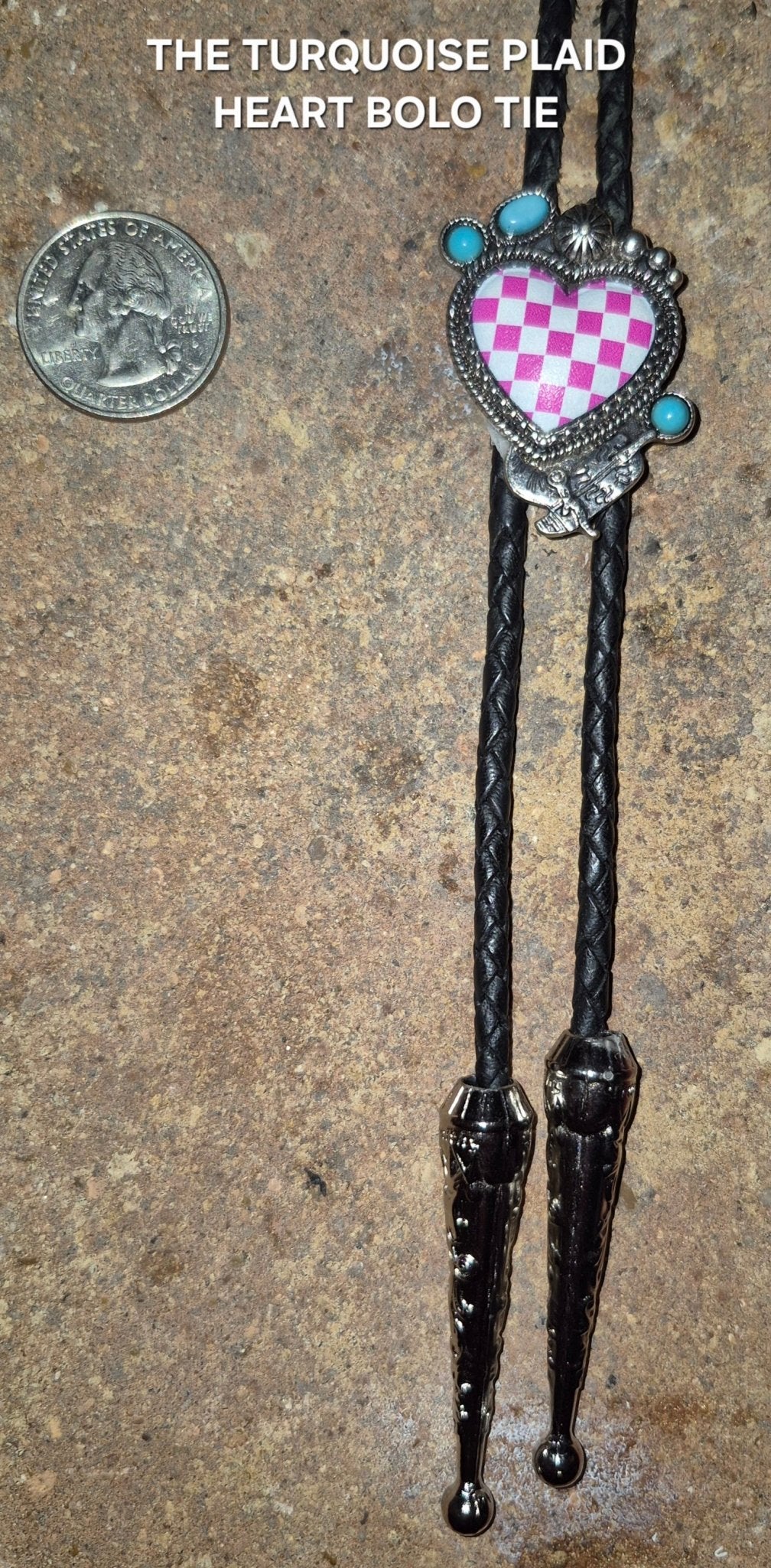 THE TURQUOISE PLAID HEART BOLO TIE - MIKE'S CUSTOM BOLOS