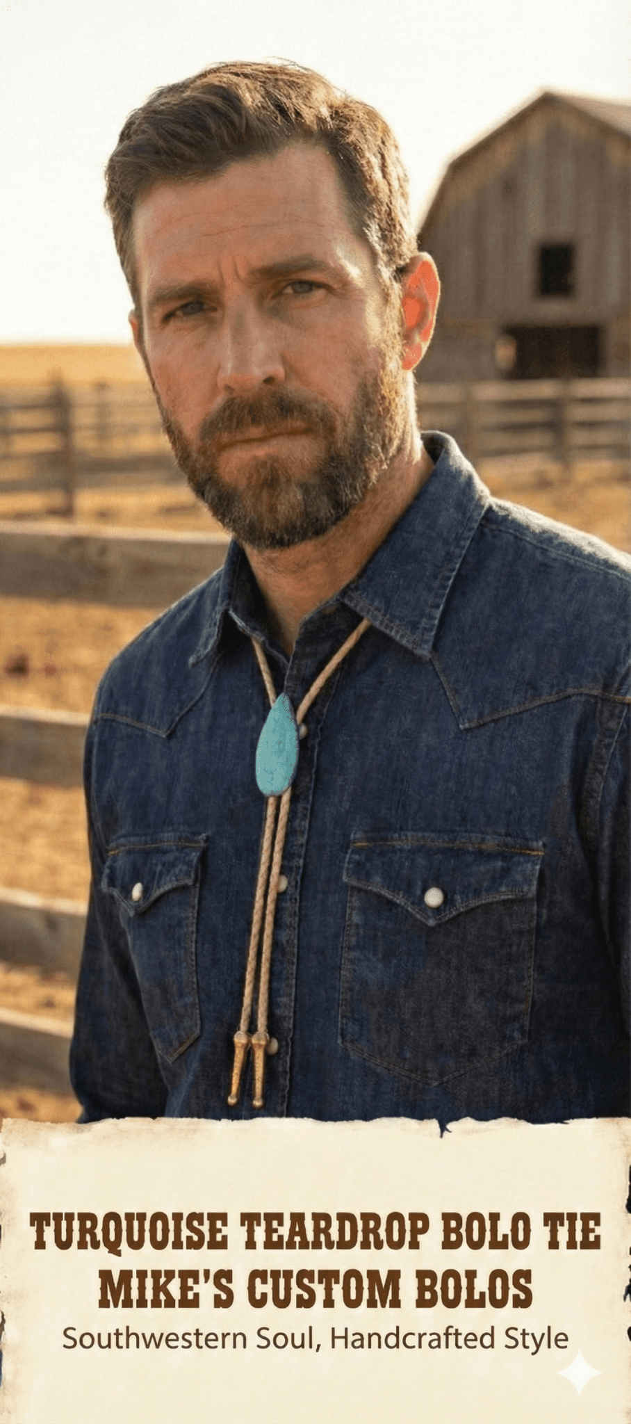 THE TURQUOISE TEARDROP BOLO TIE - MIKE'S CUSTOM BOLOS