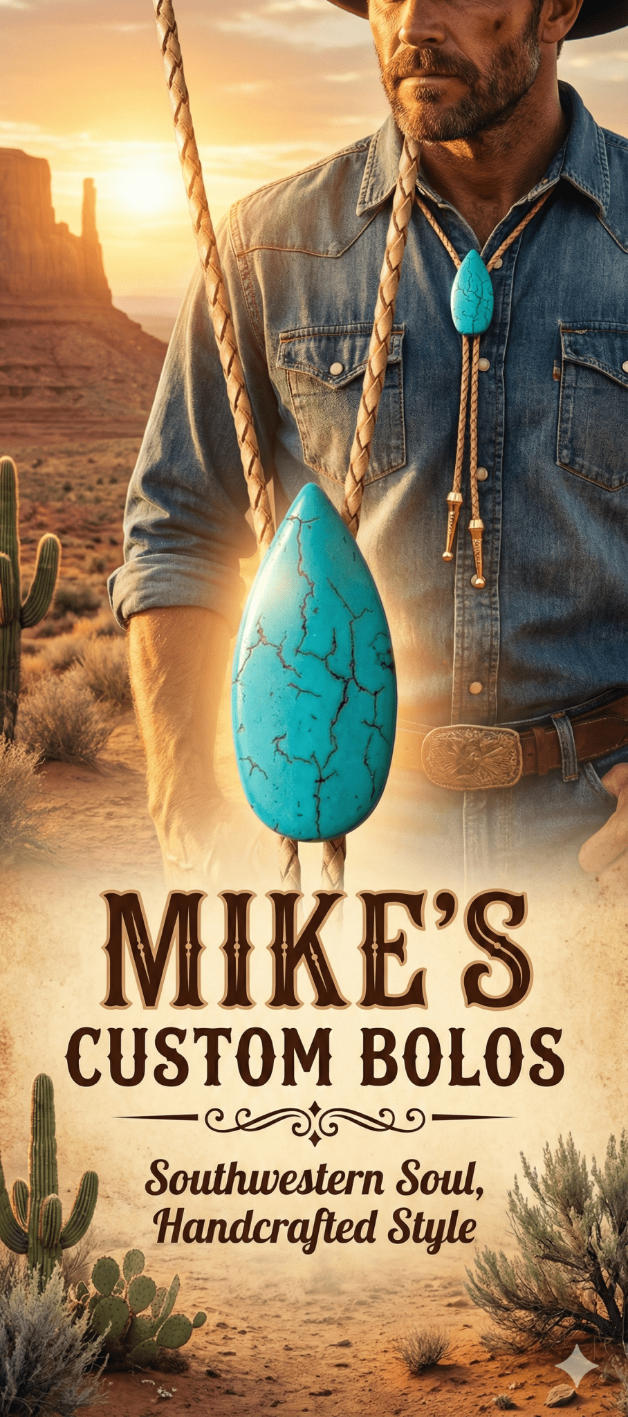 THE TURQUOISE TEARDROP BOLO TIE - MIKE'S CUSTOM BOLOS