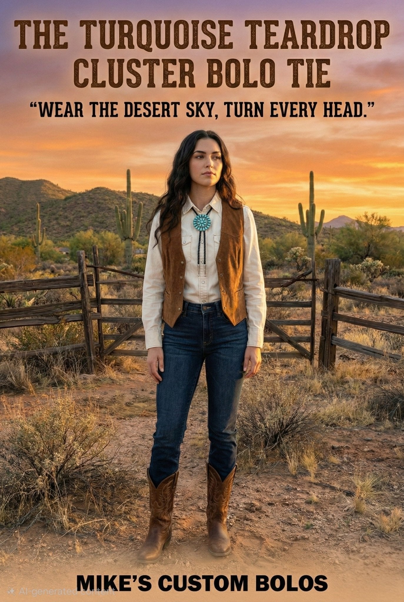 THE TURQUOISE TEARDROP CLUSTER BOLO TIE - MIKE'S CUSTOM BOLOS