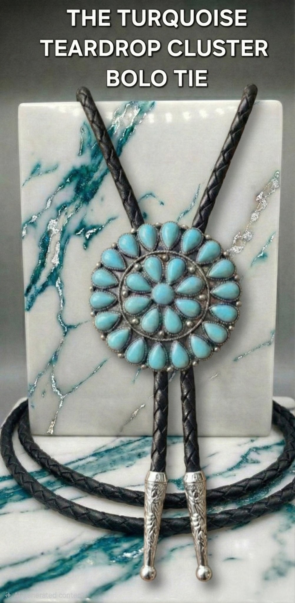 THE TURQUOISE TEARDROP CLUSTER BOLO TIE - MIKE'S CUSTOM BOLOS