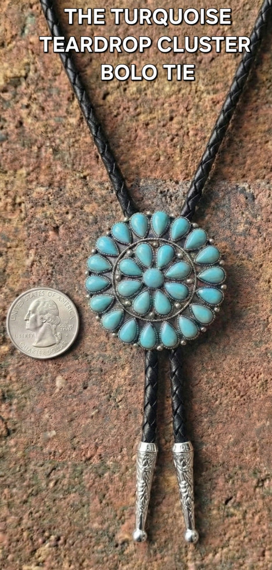 THE TURQUOISE TEARDROP CLUSTER BOLO TIE - MIKE'S CUSTOM BOLOS