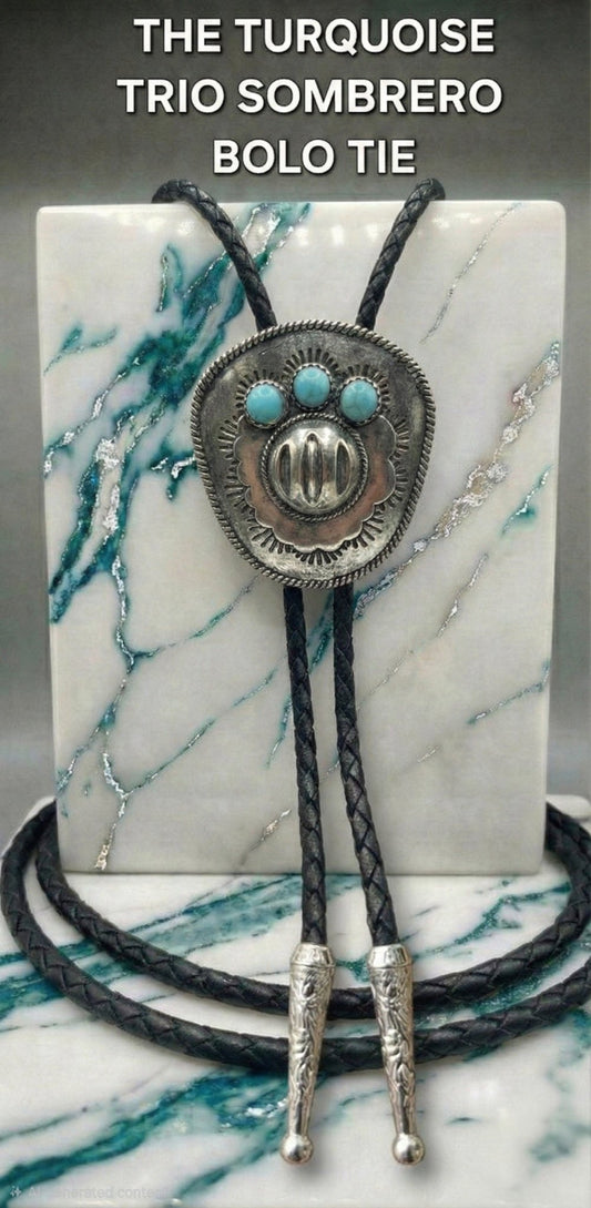 THE TURQUOISE TRIO SOMBRERO BOLO TIE - MIKE'S CUSTOM BOLOS
