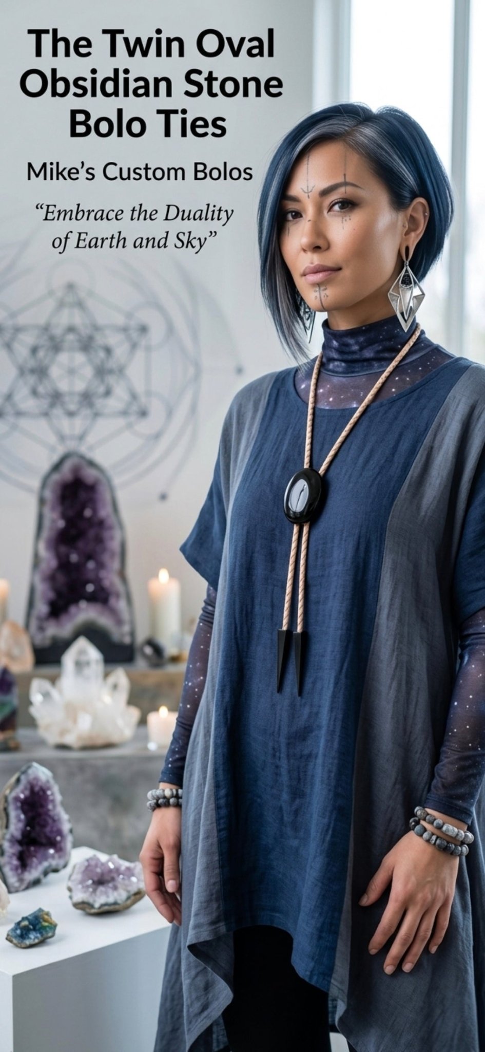 THE TWIN OVAL OBSIDIAN STONE BOLO TIES - MIKE'S CUSTOM BOLOS