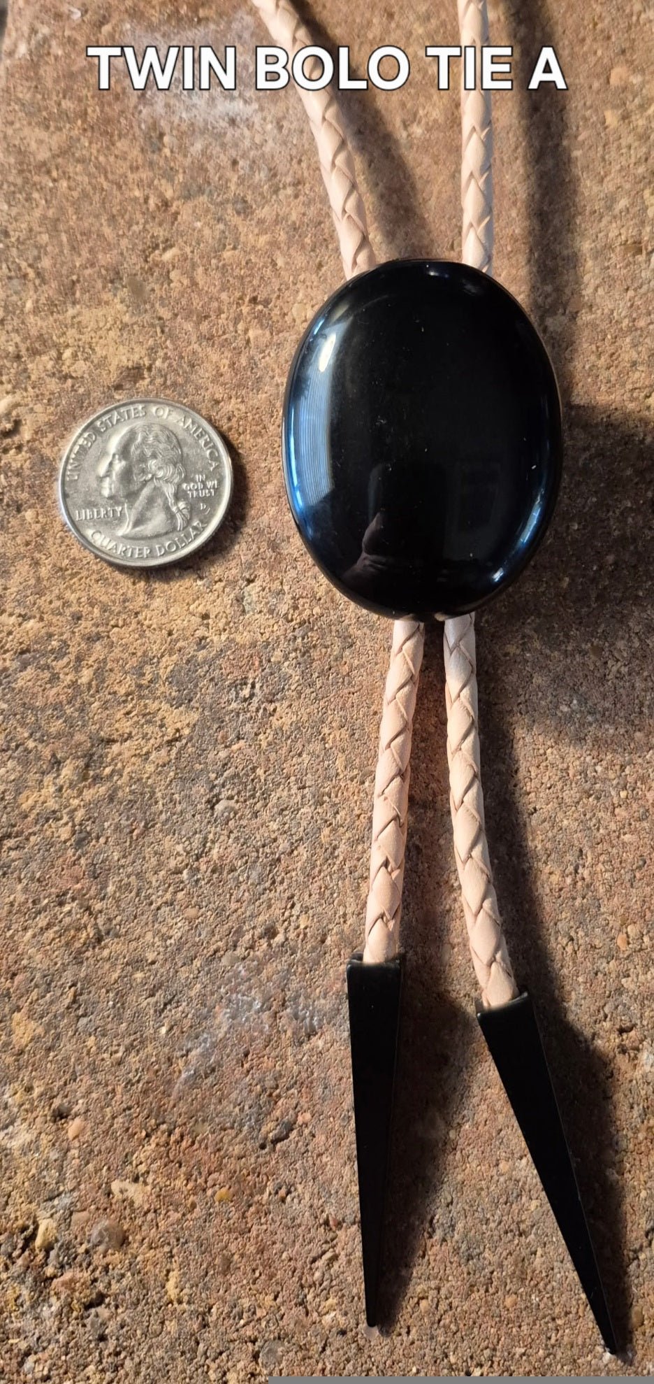 THE TWIN OVAL OBSIDIAN STONE BOLO TIES - MIKE'S CUSTOM BOLOS