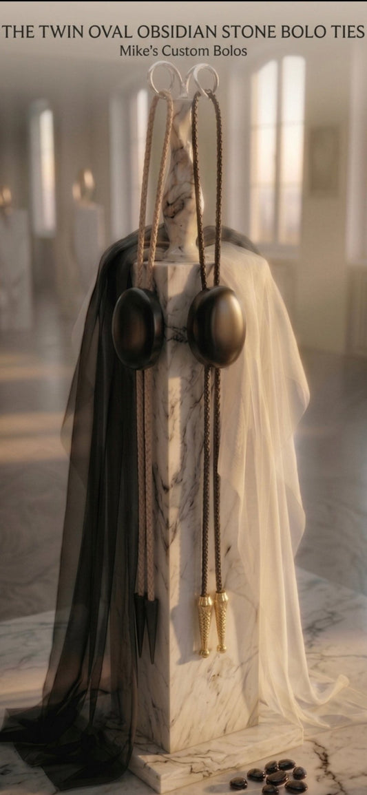 THE TWIN OVAL OBSIDIAN STONE BOLO TIES - MIKE'S CUSTOM BOLOS