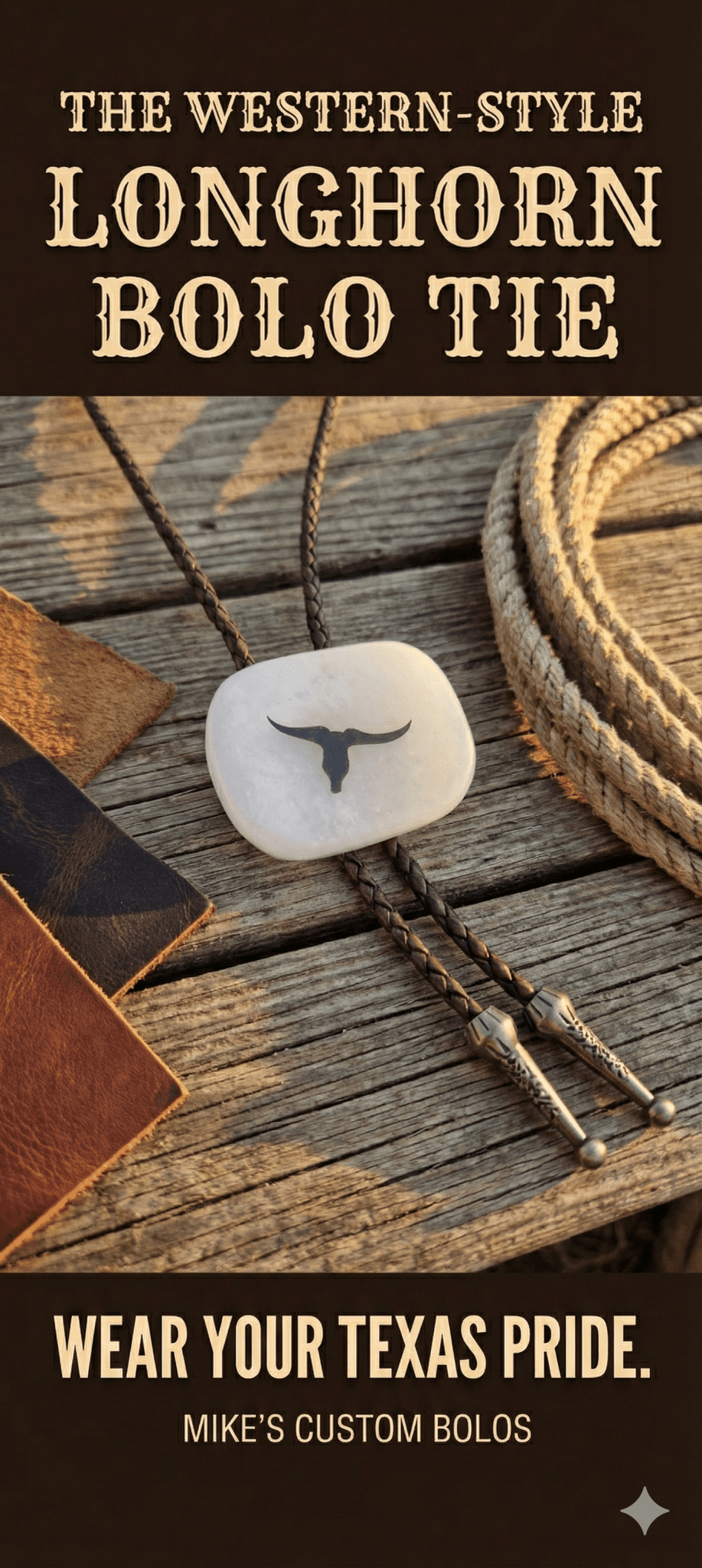 THE WESTERN ~ STYLE LONGHORN BOLO TIE - MIKE'S CUSTOM BOLOS