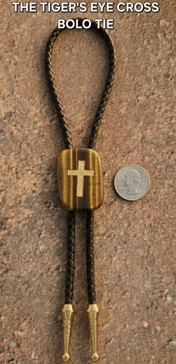 TIGER'S EYE CROSS BOLO TIE - MIKE'S CUSTOM BOLOS