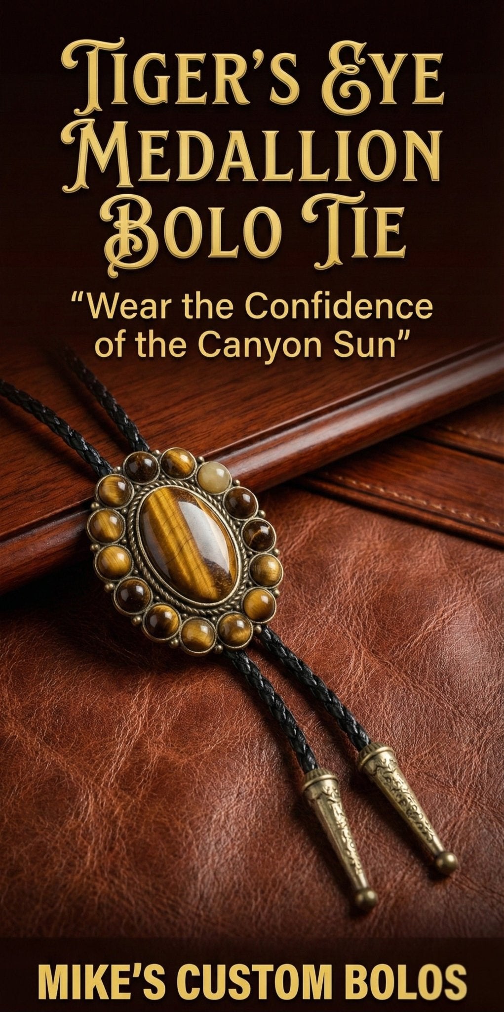 TIGER'S EYE MEDALLION BOLO TIE - MIKE'S CUSTOM BOLOS