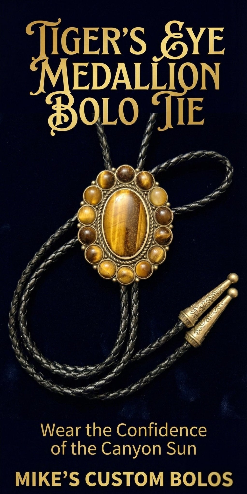 TIGER'S EYE MEDALLION BOLO TIE - MIKE'S CUSTOM BOLOS