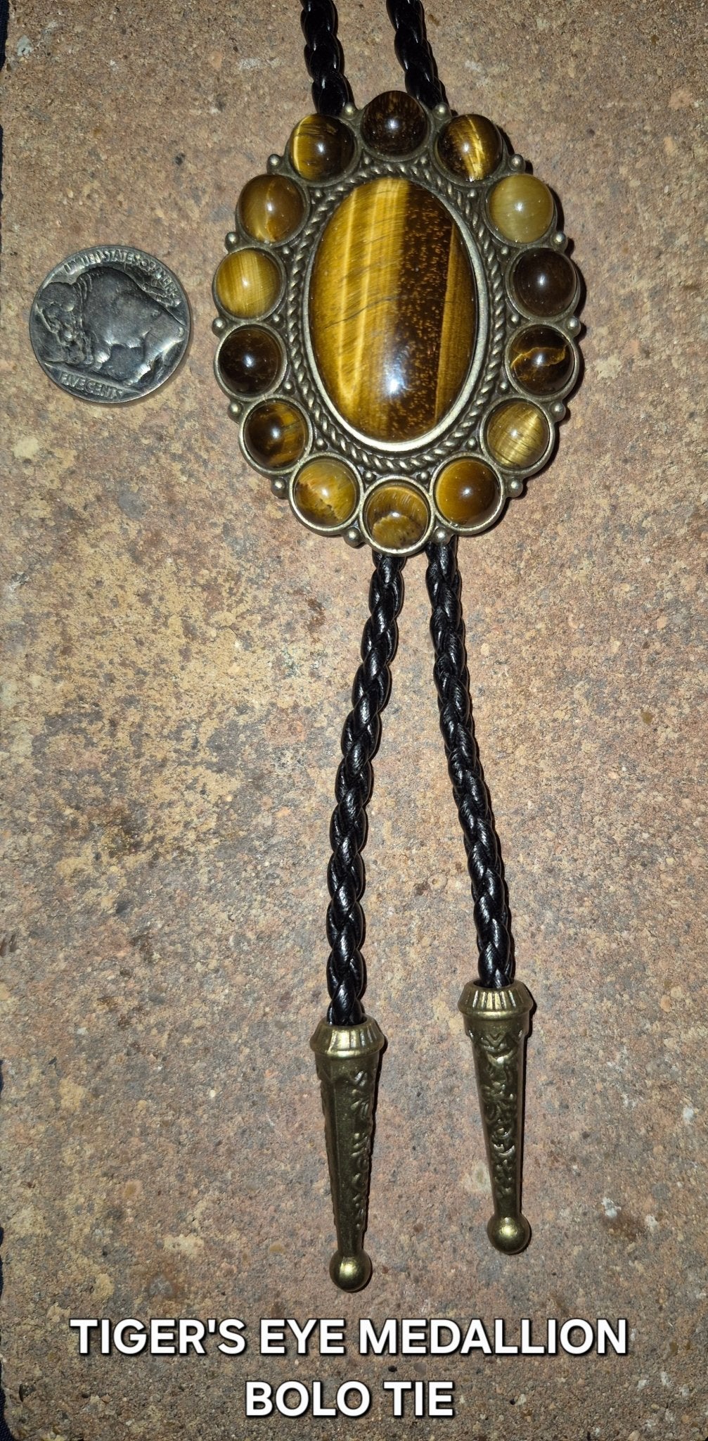 TIGER'S EYE MEDALLION BOLO TIE - MIKE'S CUSTOM BOLOS