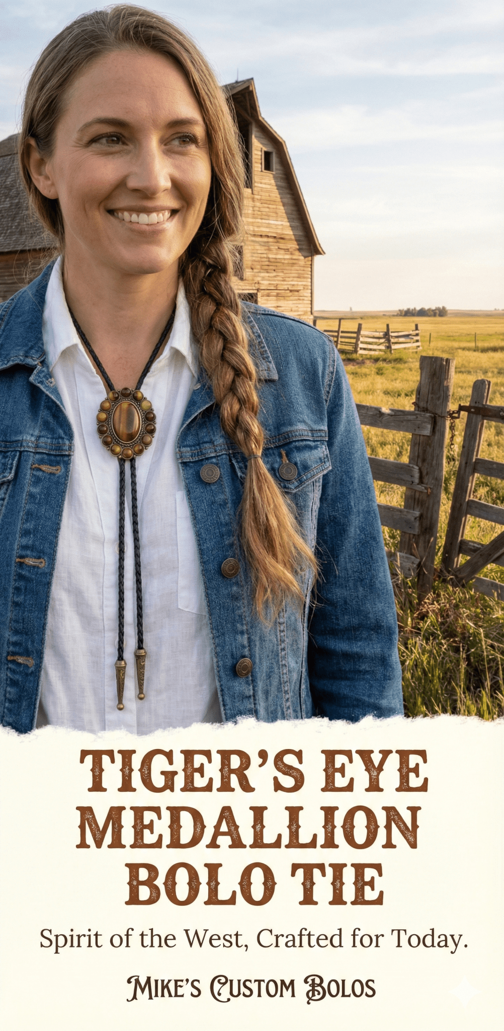 TIGER'S EYE MEDALLION BOLO TIE - MIKE'S CUSTOM BOLOS