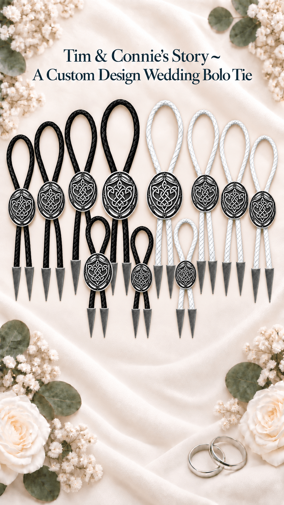 Tim & Connie's Story ~ A Custom Design Wedding Bolo Tie x 11 - MIKE'S CUSTOM BOLOS