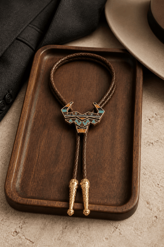 Tribal Horns Bolo Tie ~ Mike's Custom Bolos x Steer Hat Co Collaboration - MIKE'S CUSTOM BOLOS