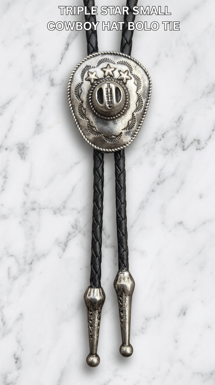 Triple Star Small Cowboy Hat Bolo Tie - MIKE'S CUSTOM BOLOS