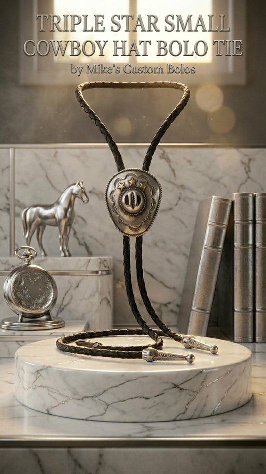 TRIPLE STAR SMALL COWBOY HAT BOLO TIE - MIKE'S CUSTOM BOLOS