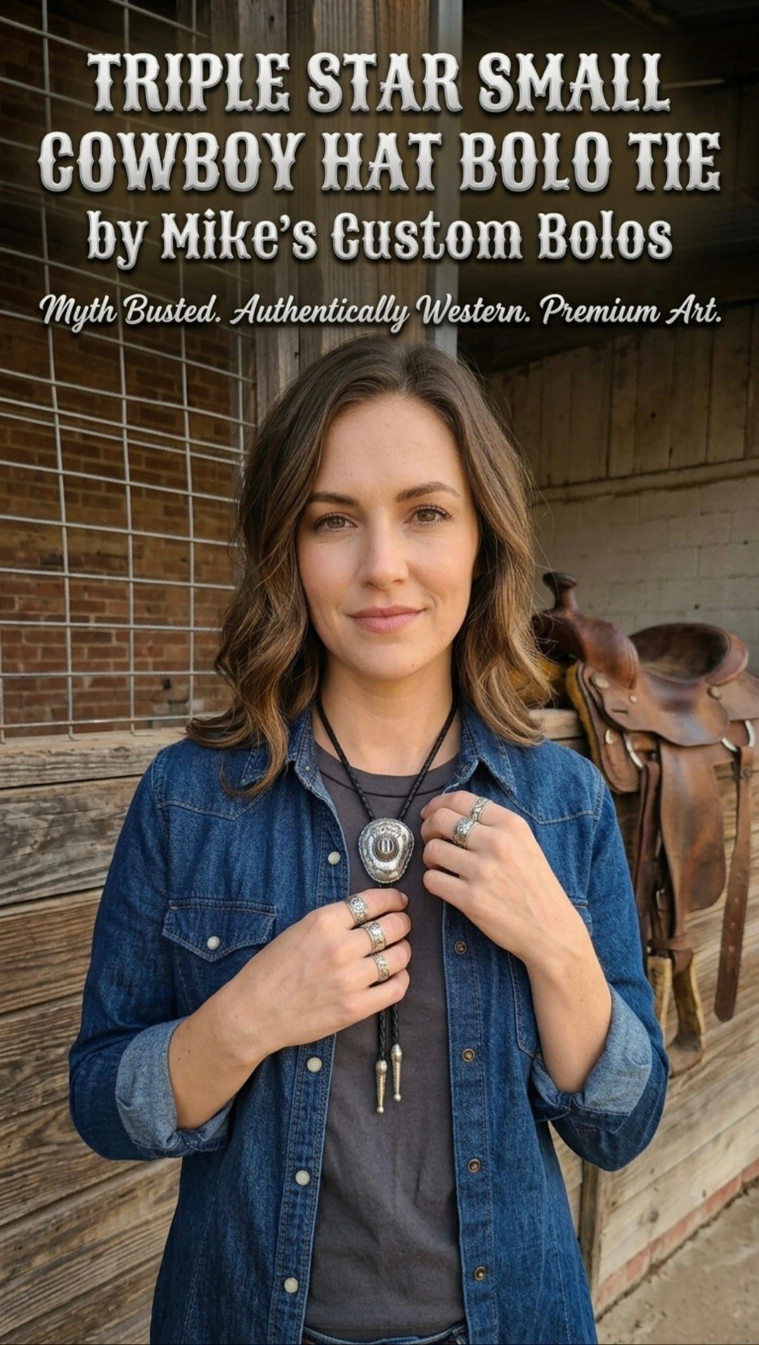 TRIPLE STAR SMALL COWBOY HAT BOLO TIE - MIKE'S CUSTOM BOLOS