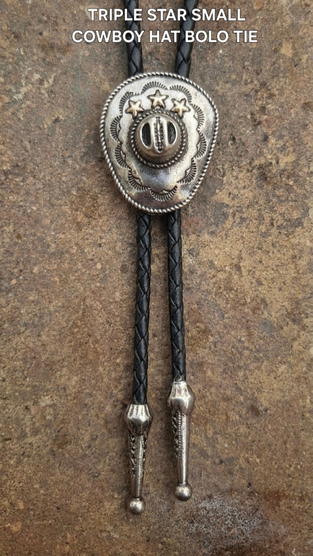 TRIPLE STAR SMALL COWBOY HAT BOLO TIE - MIKE'S CUSTOM BOLOS