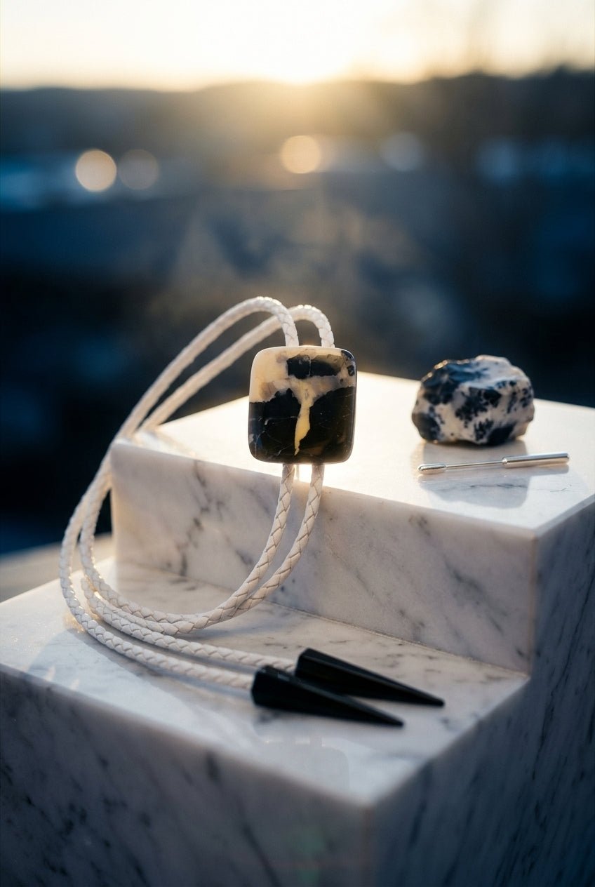 White Buffalo Turquoise Cabochon Bolo Tie | Premium Handcrafted Western Style - MIKE'S CUSTOM BOLOS