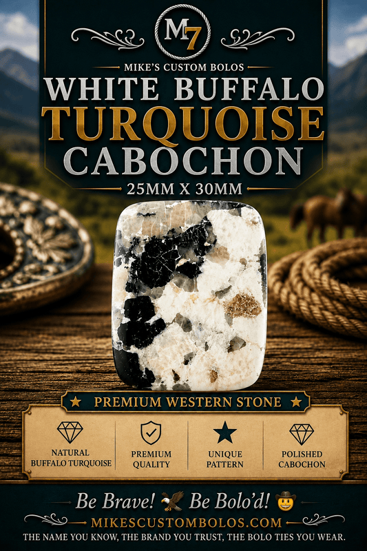 White Buffalo Turquoise Cabochon | Premium Handcrafted Western Style - MIKE'S CUSTOM BOLOS